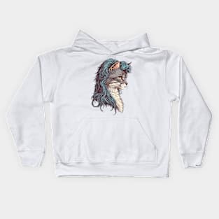 80s Cat With Mullet Kids Hoodie